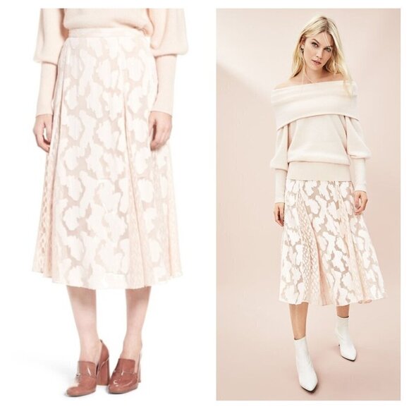 Lewit Clip Jacquard A-Line Godet Midi Skirt High Rise Flowy Black Women's 6 - Picture 2 of 7